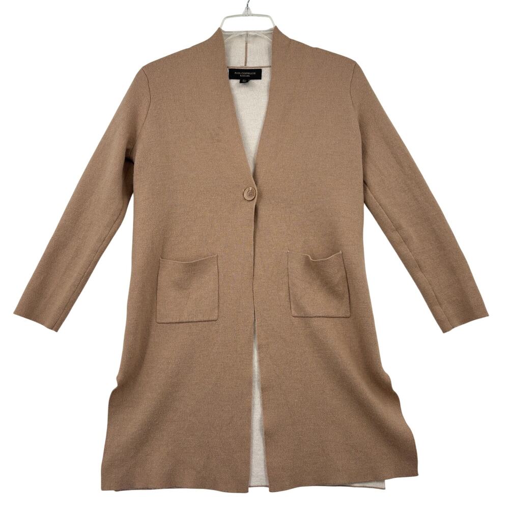 Paul Costelloe Black Label Cardigan Sweater Size L Tan Wool Blend Single Button